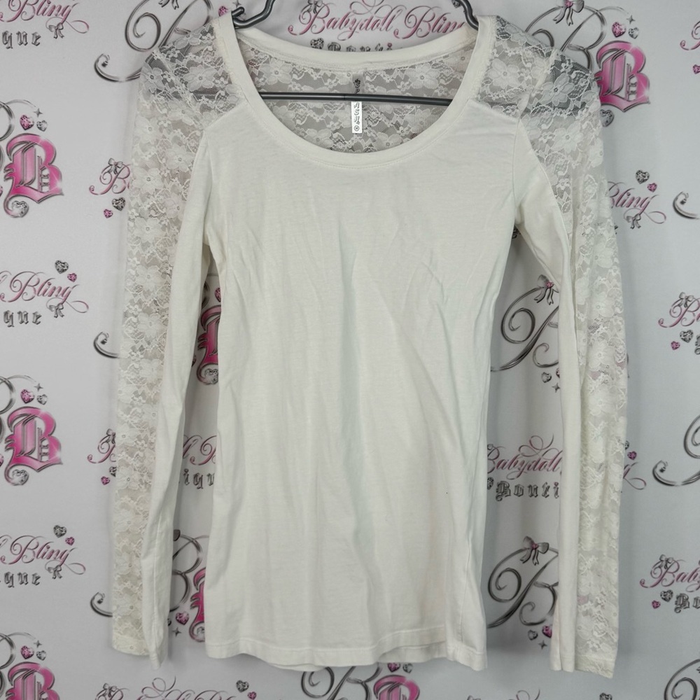 Splash long sleeve Lacie floral y2k cream White Lace Long Sleeve Top